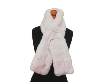 Real rex rabbit fur patchwork scarf light pink color , rabbit fur Neck Warmer, Rex rabbit fur wrap scarf 108 cm ,gift for women's and girls