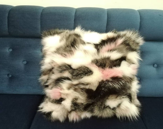 Real fox fur pillow, multicolor fox fur cover pillow case, fox cushion, real fur bedding, genuine fur home decoration, interior fur design