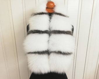 Handmade Fox Fur Collar: White & Silver Gray Winter Neckwarmer