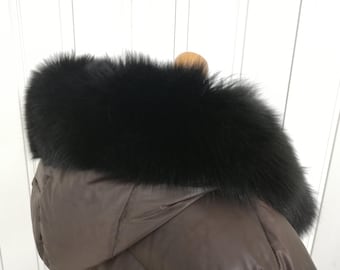 Real fox fur hood trim pieced, black color fox fur ruff ,fur collar trim ,fur scarf ,fox fur stripe , coat trim, gift for women's and girls