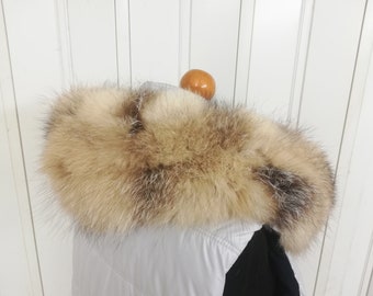 Real fox fur hood trim made of pieces, fur ruff ,Real fur collar trim beige color, frost fur stripe ,coat trim, gift for women's and girls