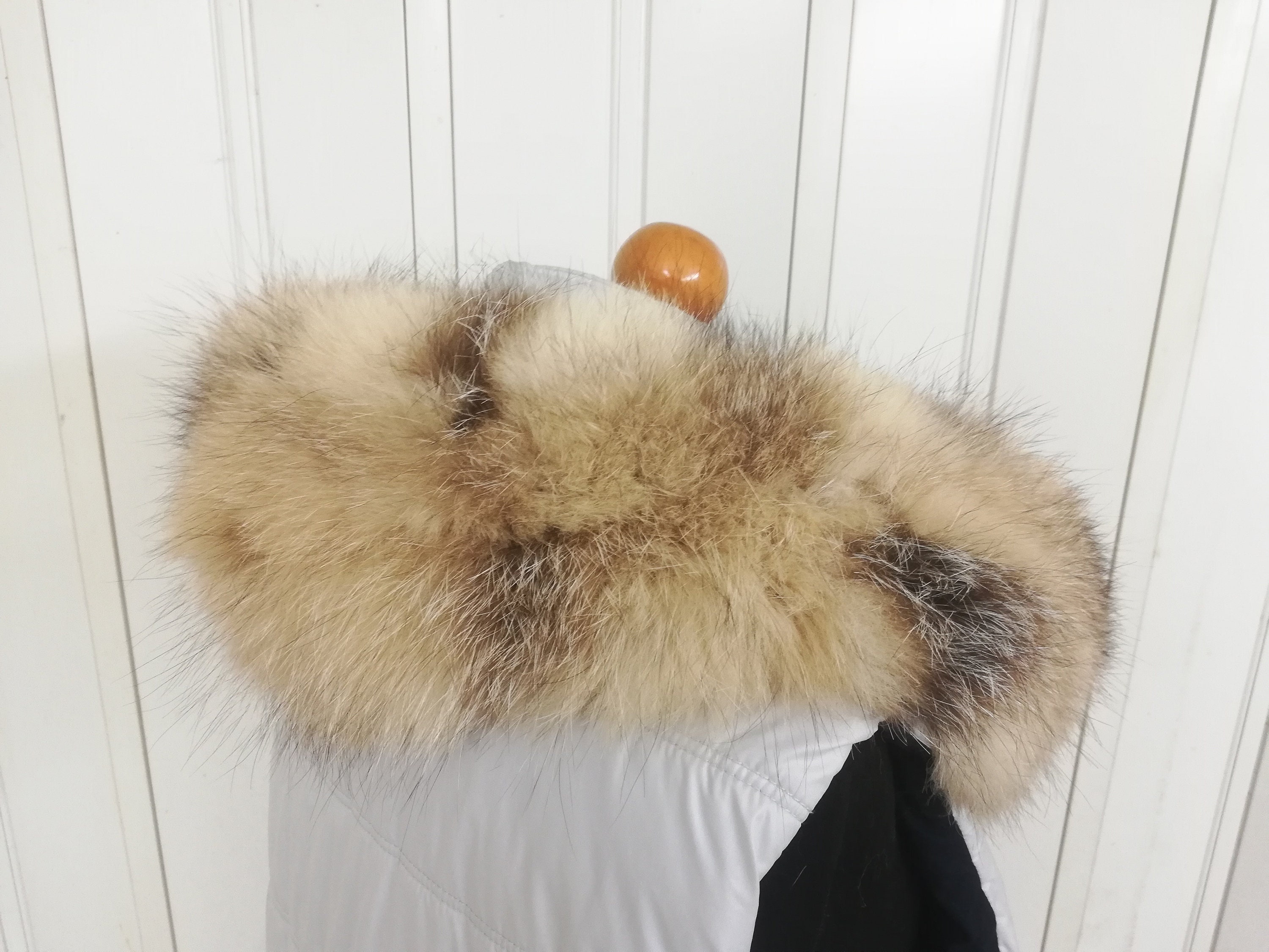 Real fox fur hood trim made of pieces, fur ruff ,Real fur collar trim beige  color, frost fur stripe ,coat trim, gift for women's and girls