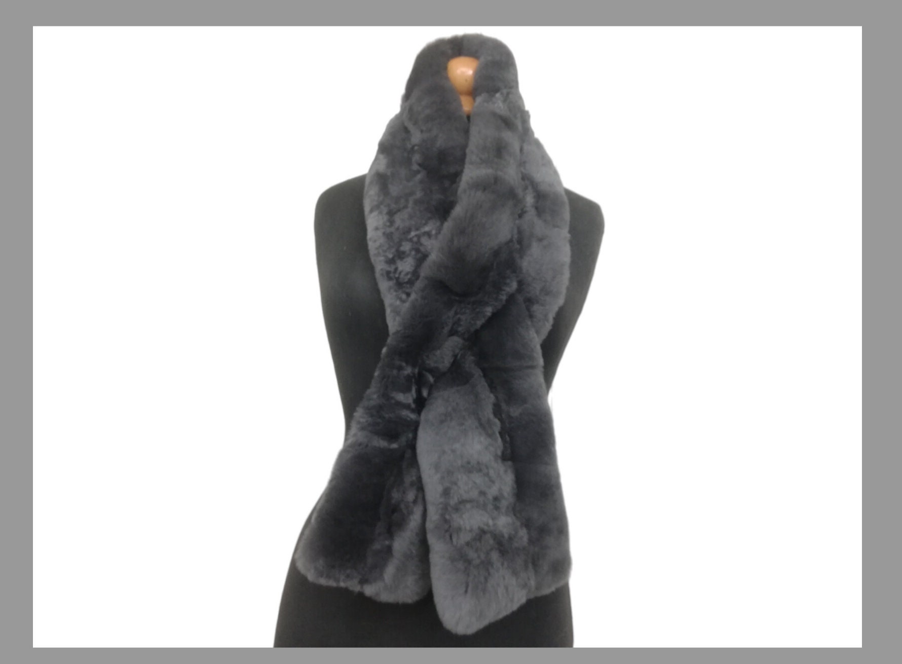 Real rex rabbit fur patchwork dark gray color 125cm ,Rex rabbit fur Neck  Warmer,Rex rabbit fur wrap scarf ,gift for women's and girls