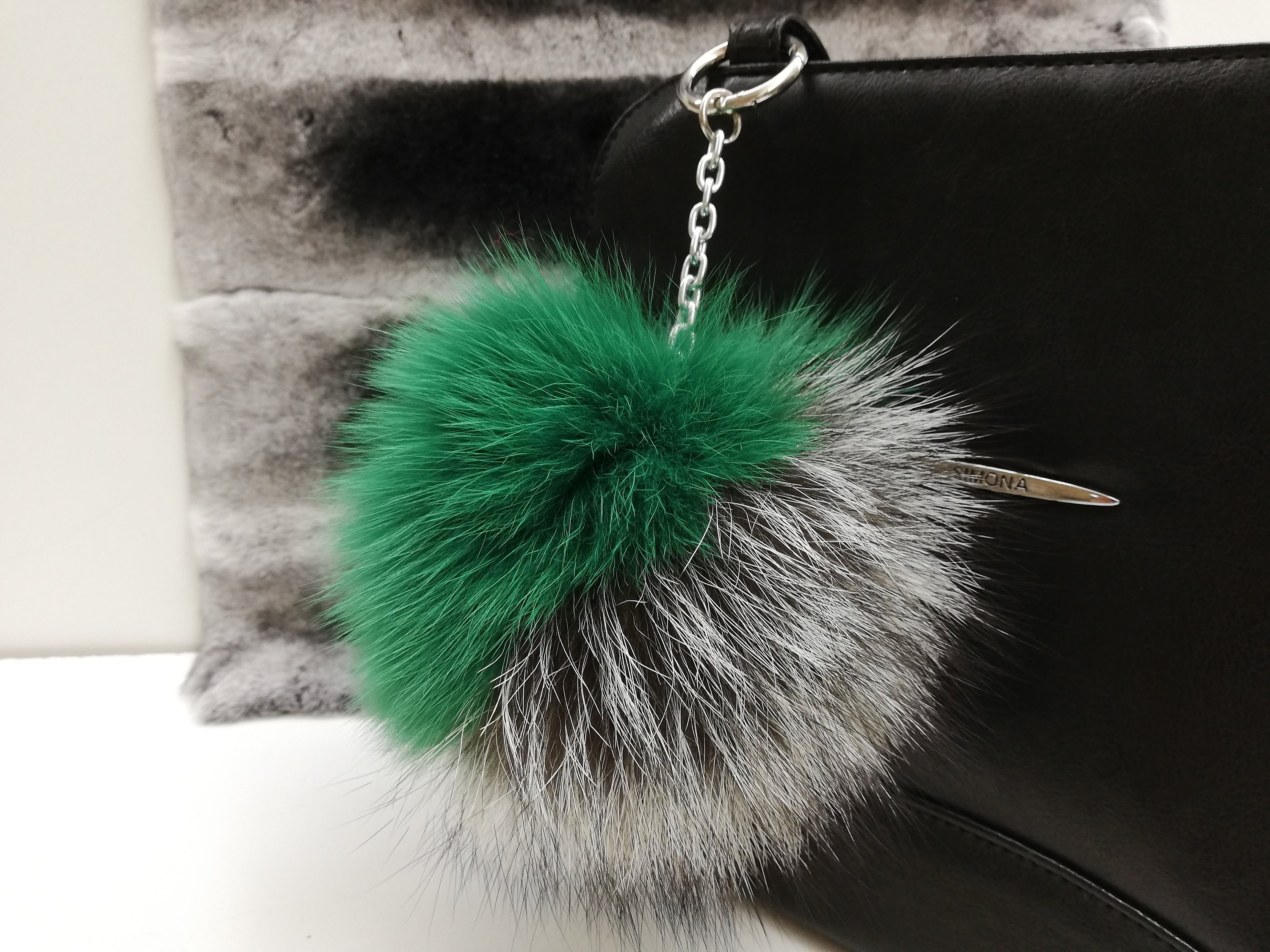 Grey pom pom keyring deals