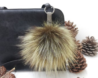 Vera pelliccia di volpe argentata fascino borsa pom pom colore verde , palla di pelliccia di volpe , portachiavi pom pom , accessorio borsa vera pelliccia, regalo per donne e ragazze