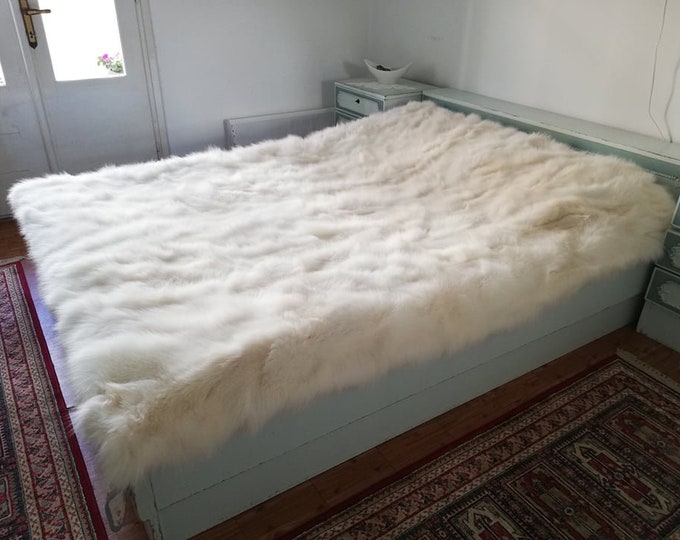 Real shadow fox fur blanket made of pieces White color fox fur throw ,fox fur bedding decorative rug, genuine fur home interior decoration