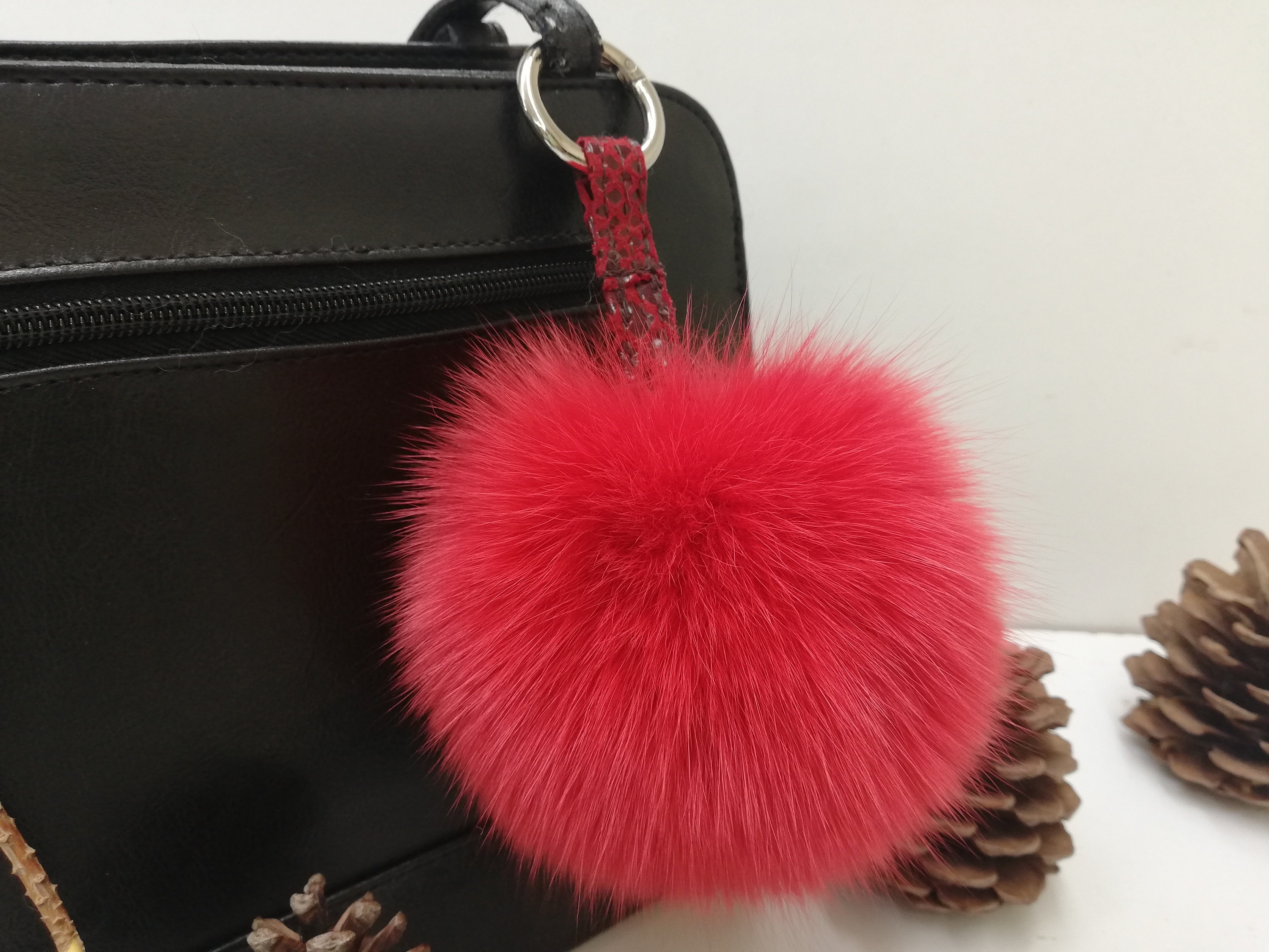 Real fox fur bag charm pom pom orange and wine red color , fox fur ball , pom  pom keyring , fur bag accessory, Gift for women's and girls