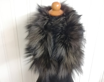 Real silver fox fur collar pieced ,Real fur shawl brown color , Winter blue frost fur collar, fox fur neckwarmer ,Gift for women's and girls