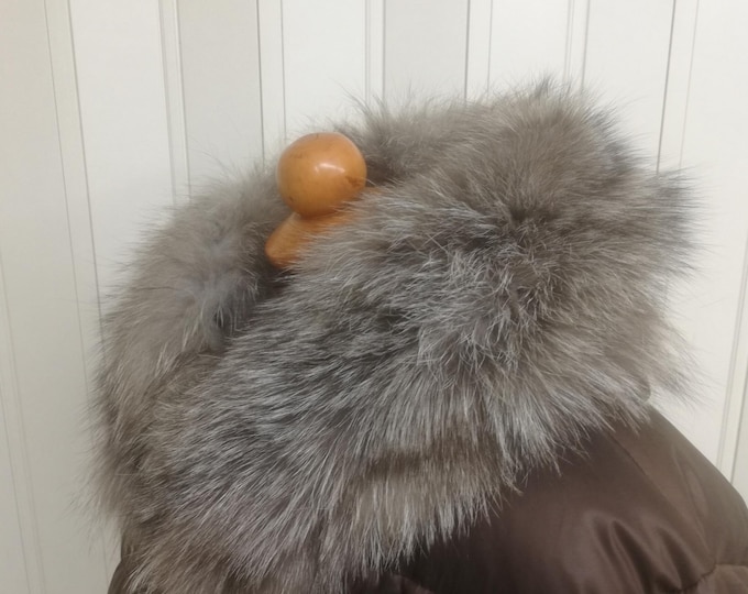 Shadow Frost Fox Fur Hood Triom gray natural color, Genuine Fur Scarf
