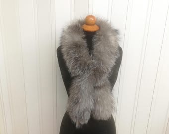 Handmade Frost Fox Fur Scarf, Natural Gray Pull Through Shawl