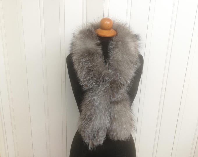 Handmade Frost Fox Fur Scarf, Natural Gray Pull Through Shawl