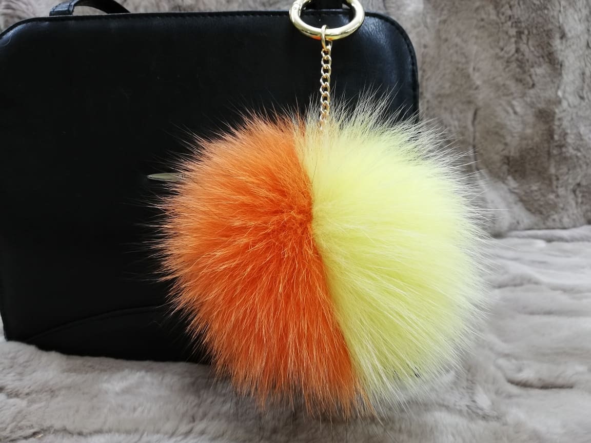 Real fox fur bag charm pom pom orange color , fox fur ball ,pom pom keyring  ,fur bag accessory, fox fur keychain, Gift for women's and girls