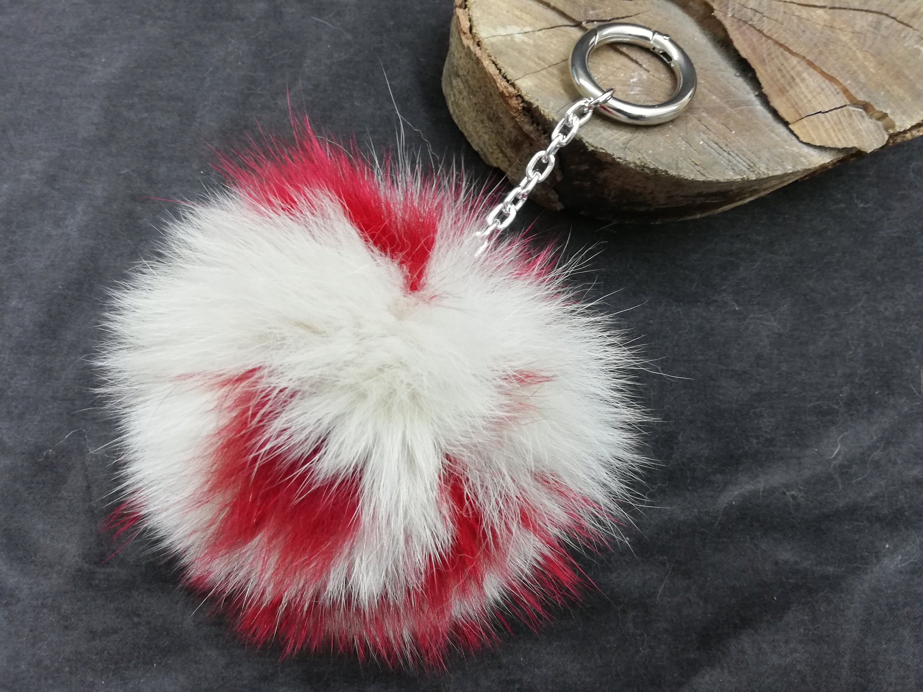 18cm Multicolor Light pink Real Fox Fur Ball Pom Pom Bag Charm Keychain  Pendant