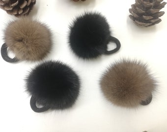 Set of 4 real sable fur scrunchies , fur accessories ,pony tail holder , real fur hair elastics , fur Pompom hairband , Sable for wristband