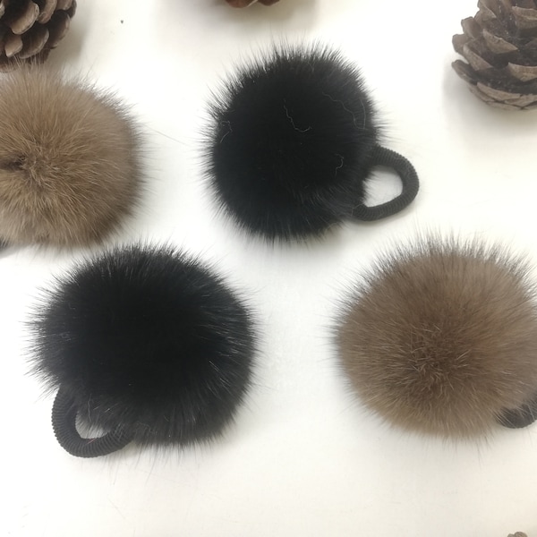 Set of 4 real sable fur scrunchies , fur accessories ,pony tail holder , real fur hair elastics , fur Pompom hairband , Sable for wristband