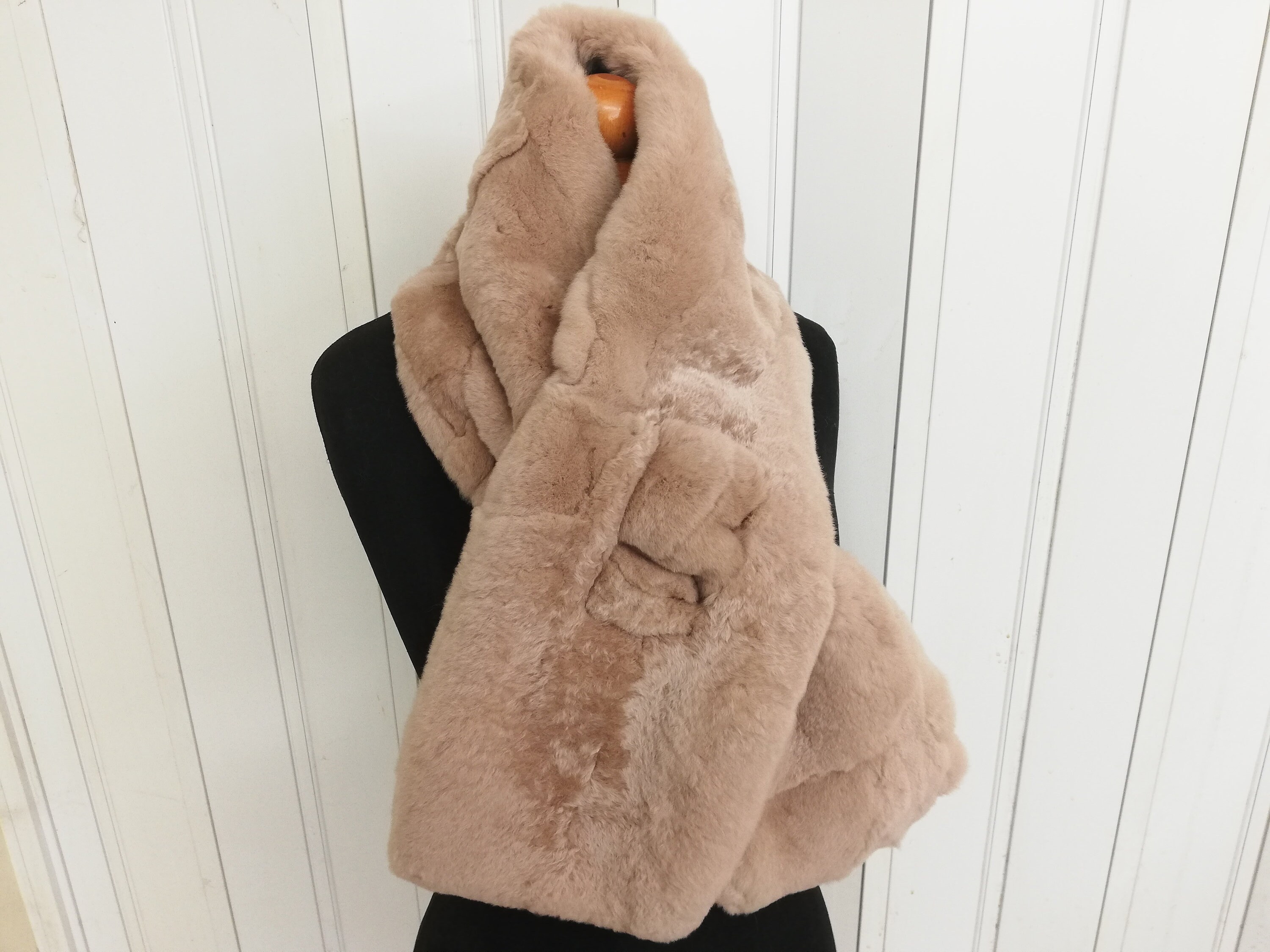 Real rex rabbit fur patchwork scarf brown - beige color, rabbit fur Neck  Warmer, rabbit fur wrap scarf 120 cm , gift for her, fur wrap shawl