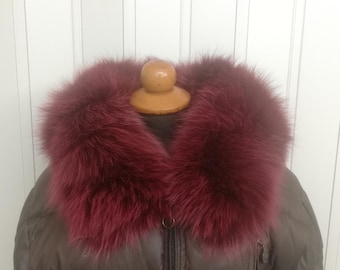 Shadow Fox Fur Hood Triom burgundy color, Genuine Fur Scarf