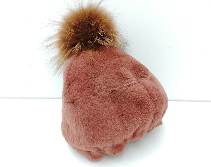 Set of a velvet nutria fur scarf and a velvet nutria beanie brown color ,real fur beanie, real fur scarf  120 cm. Fur hat, fur neckwarmer
