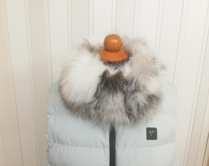 Shadow Frost Fox Fur Hood Trim: Black & White Genuine Fur Scarf