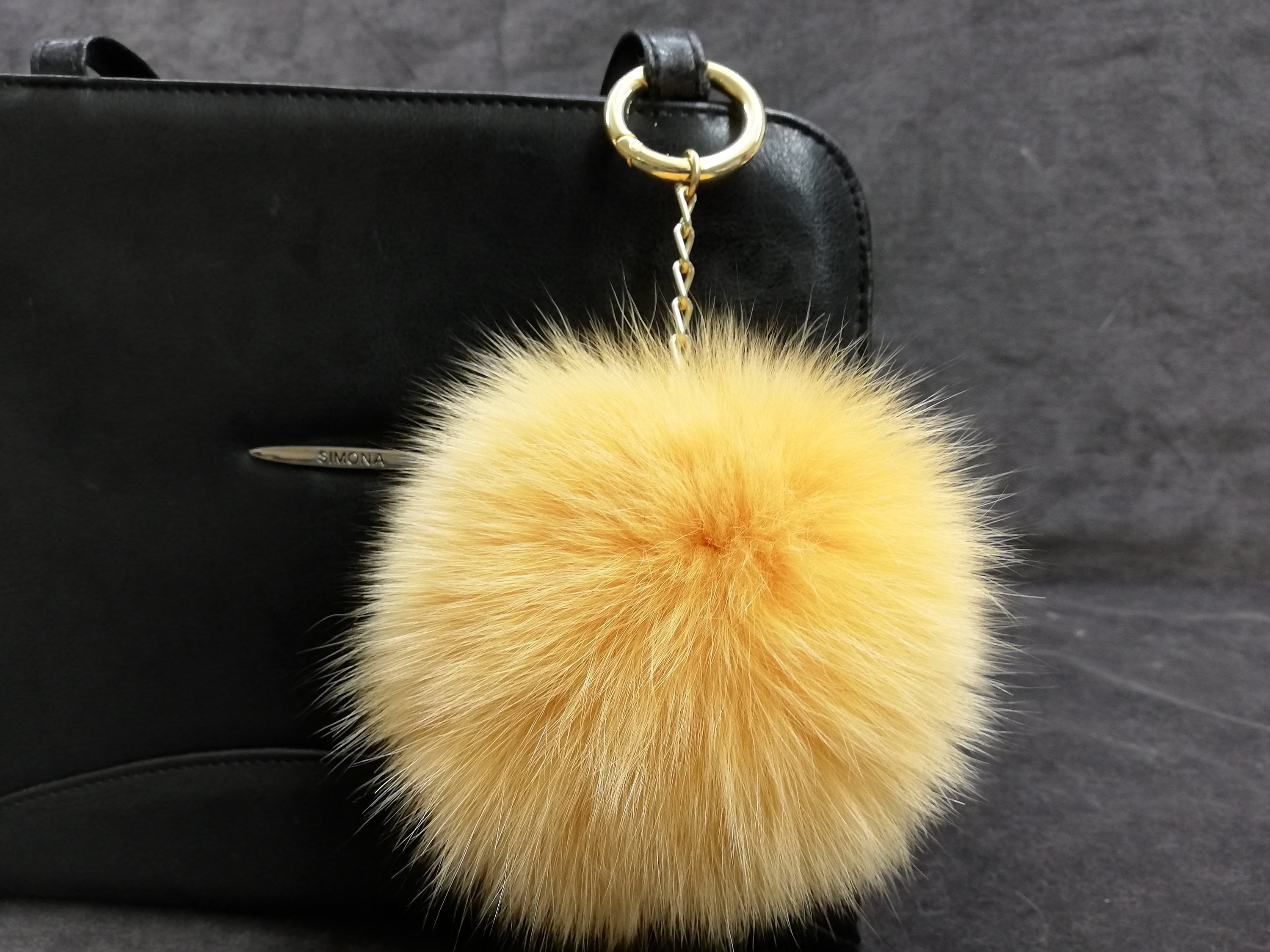 Fox fur bag charm dyed yellow color,real fur pom pom,real fox pom, bag  charm pom pom,pom pom keychain,real fur bag accessory, Gift for her