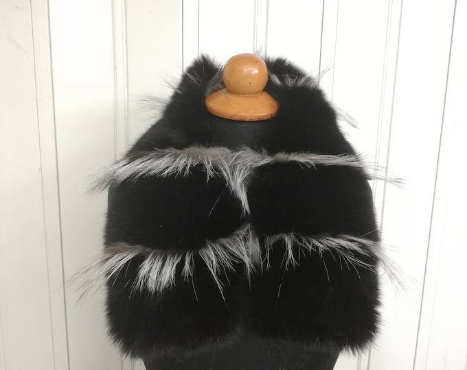 Real fox  fur collar , Fur shawl black and silver gray color ,Winter fur collar,  fox fur neckwarmer , Christmas gift for women's and girls
