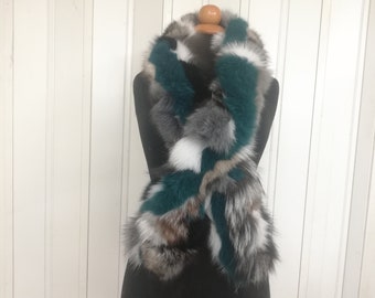 Real fox fur scarf multicolor ,fox fur Neck Warmer , fox fur wrap scarf ,fur collar ,pull through fox fur shawl ,gift for women's and girls