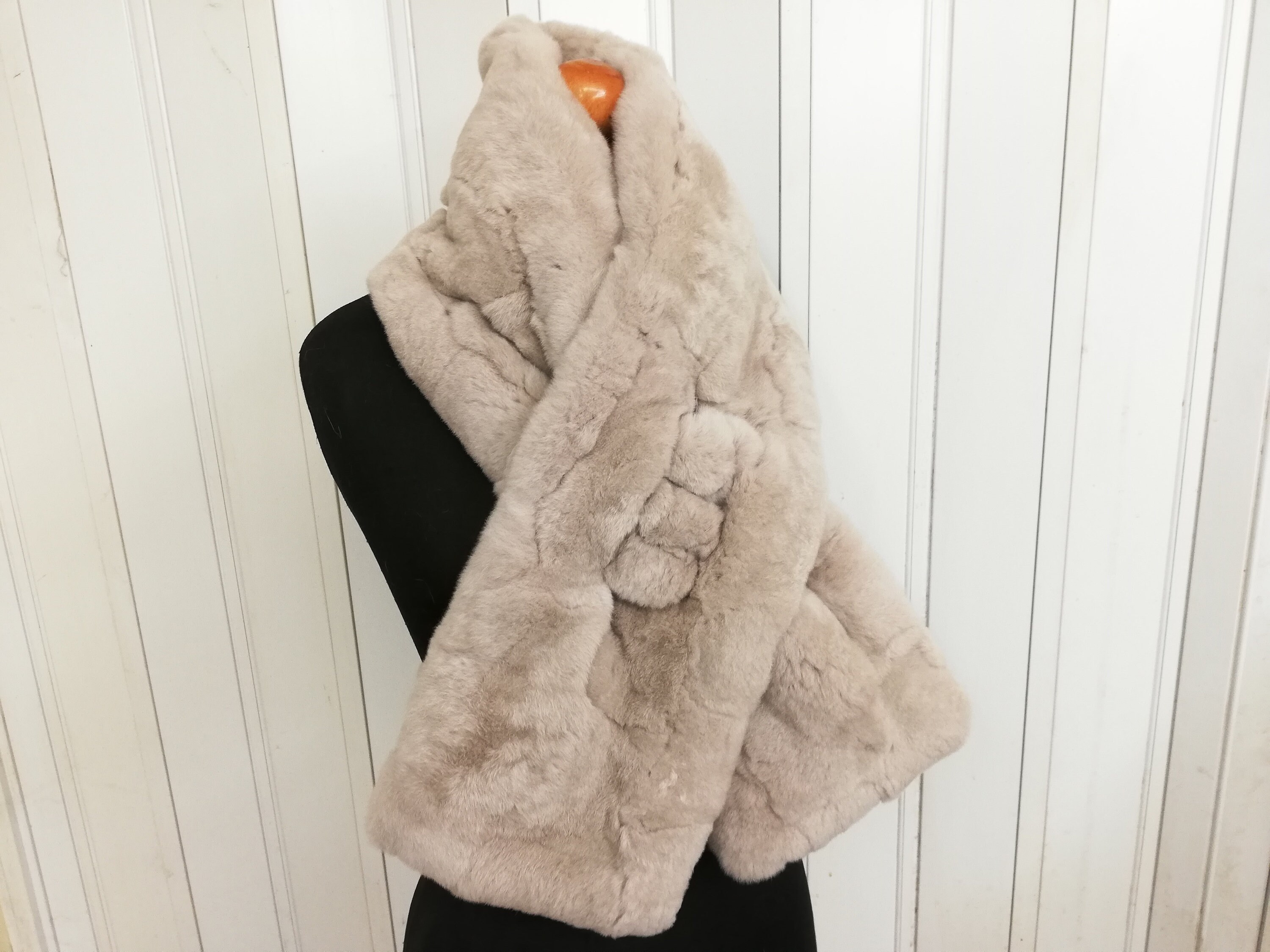 Real rex rabbit fur patchwork scarf beige color rabbit fur Neck