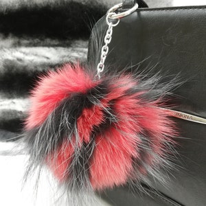 Red Fox & Finnraccoon Fur Pompom Bag Charm: Handmade Fur Ball Keyring