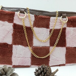 Handmade Nutria Fur Shoulder Bag: Pink Brown Patchwork Velvet Bag