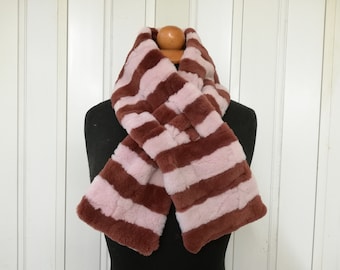 Set of a velvet nutria fur scarf  and a velvet nutria beanie pink-brown color ,real fur beanie, real fur scarf  90-150cm long and 12cm width