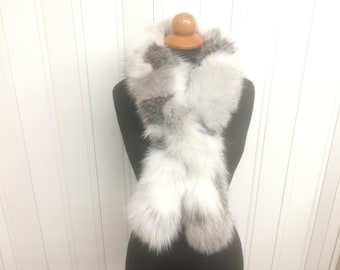 Handmade Fox Fur Scarf,  shadow frost natural, color Pull Through Shawl
