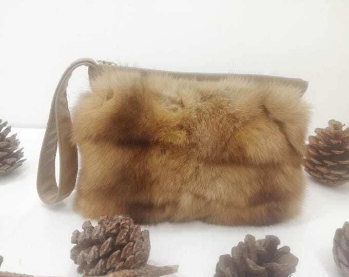 Handmade Real sable fur small handbag, zipped fur purse,, Christmas gift for her