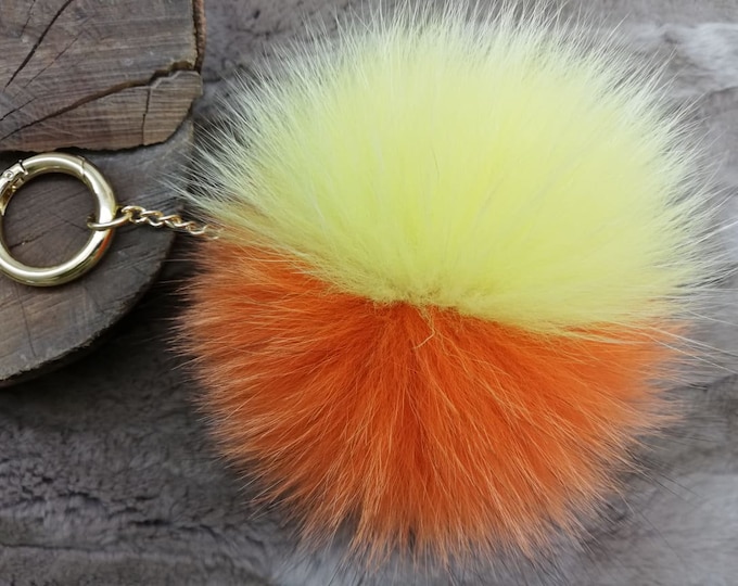 Real Fox Fur Pompom Keychain-furry Key Chain-bag Charm-fur Ball Gold Key  Ring-pompom Cheetah Bow-gold Ring-fluffy Fur Ball-real Animal Fur 