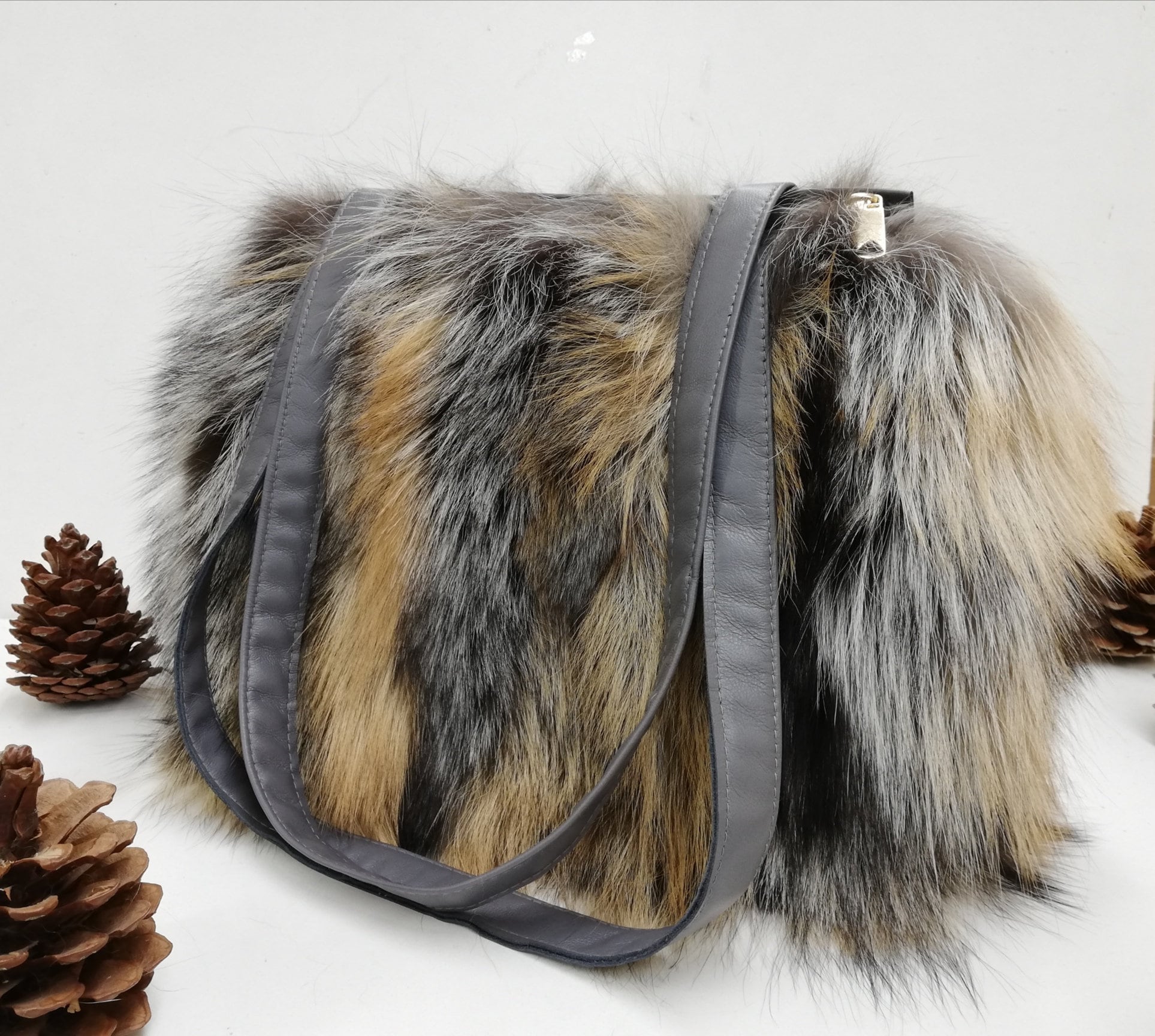 Mink Fur Handbag Real Mink Fur Handbag Shoulder Bag Brown 