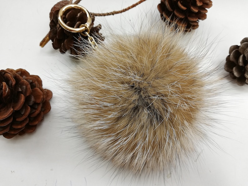 Real fox fur bag charm pom,fur pompom,real fox pom pom pom keychain,real fur bag accessory bright pink and gray color bag charm pom