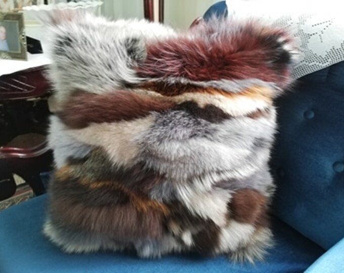 Multi Color Fox Fur Pillow in Carnival Real Fur Cushion Bed Pillow 