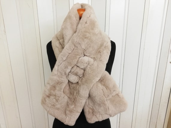 Real Rex Rabbit Fur Patchwork Scarf Beige Color Rabbit Fur Neck