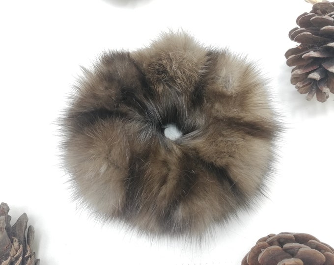 Real sable fur scrunchie brown color , fur accessories ,pony tail holder , real fur hair elastics , real fur hairband , Sable for wristband