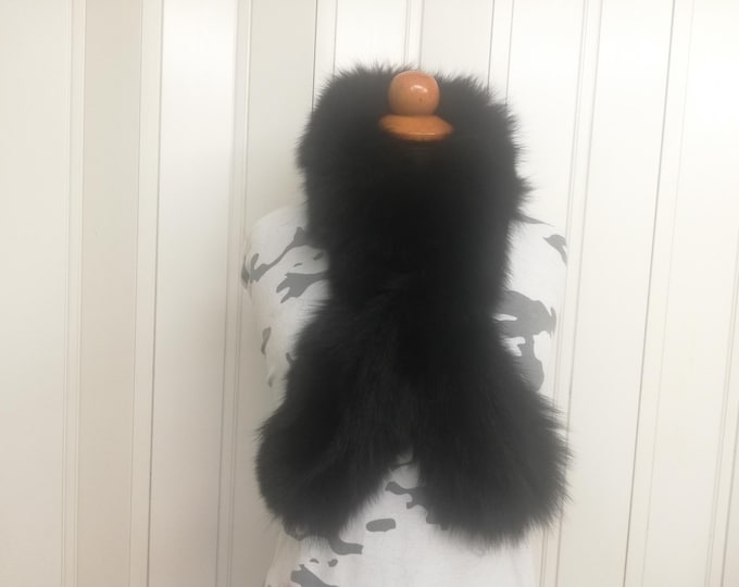 Handmade Fox Fur Scarf,  Black color Pull Through Shawl