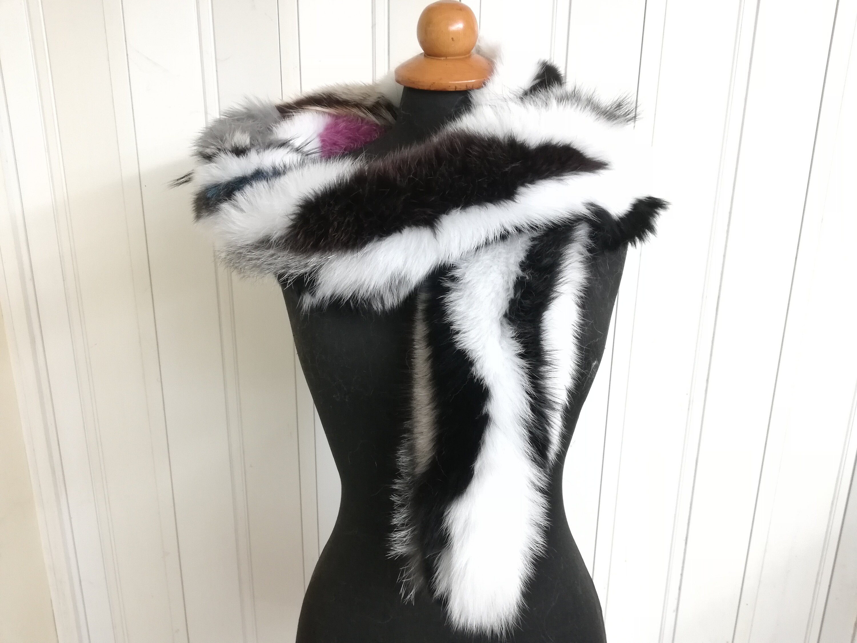 multicolor fox fur scarf