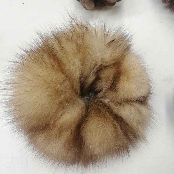 Real sable fur scrunchie beige color , fur accessories ,pony tail holder , real fur hair elastics , real fur hairband , Sable for wristband