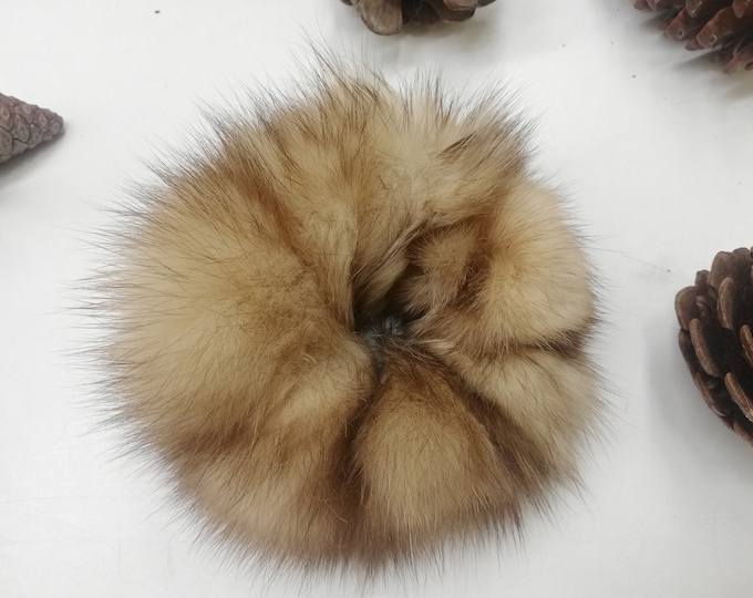 Real sable fur scrunchie beige color , fur accessories ,pony tail holder , real fur hair elastics , real fur hairband , Sable for wristband