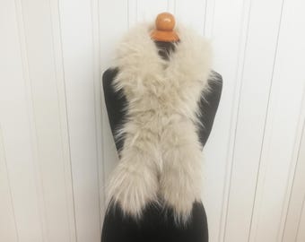 Handmade Finnraccoon & Fox Fur Scarf,  Beige color Pull Through Shawl
