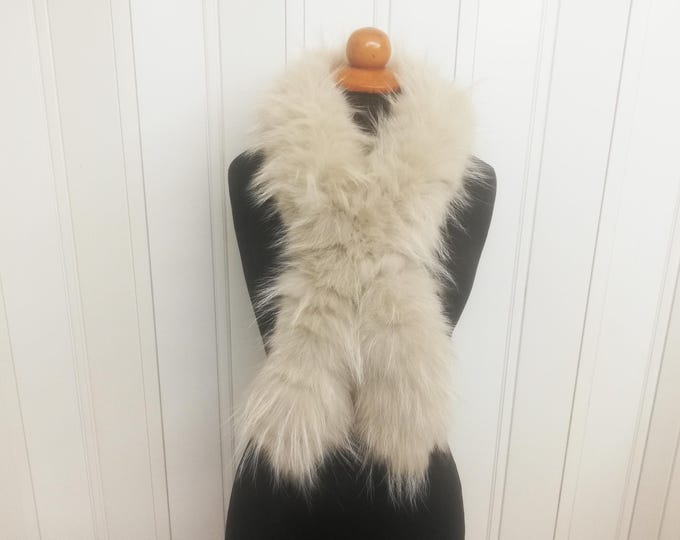 Handmade Finnraccoon & Fox Fur Scarf,  Beige color Pull Through Shawl