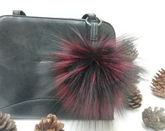Real silver fox fur bag charm pom pom wine red color ,fox fur ball ,pom pom keyring ,real fur bag accessory, Gift for women's and girls