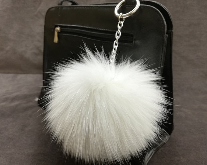 Shadow fox fur white color bag charm pom pom ,fur ball,real fur pom pom,real fox pom pom keychain,real fur bag accessory