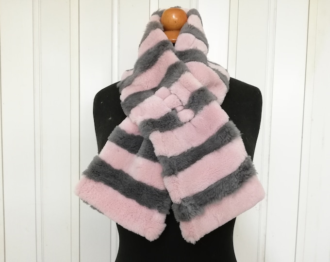 Real velvet nutria fur patchwork scarf grey - pink ,Real Fur Neck Warmer, nutria fur wrap scarf, Christmas gift for her, real fur collsr