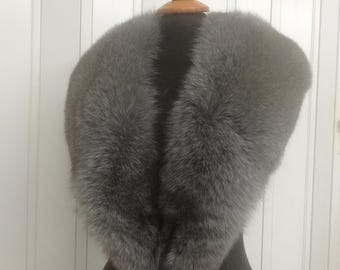 Handmade Grey Fox Fur Collar - Real Fur Shawl Neckwarmer