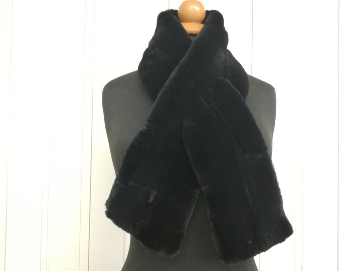 Real rex rabbit sheared fur patchwork scarf black color , Rex rabbit fur Neck Warmer, Rex rabbit fur wrap scarf , gift for women's and girls