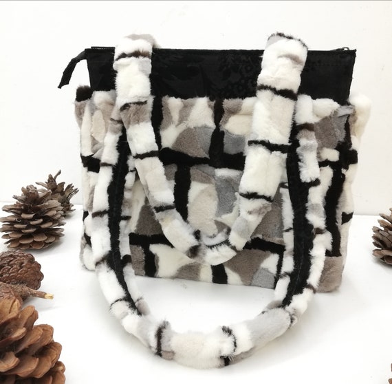 Handmade real mink fur sheared bag pieced ,womens mink fur bag